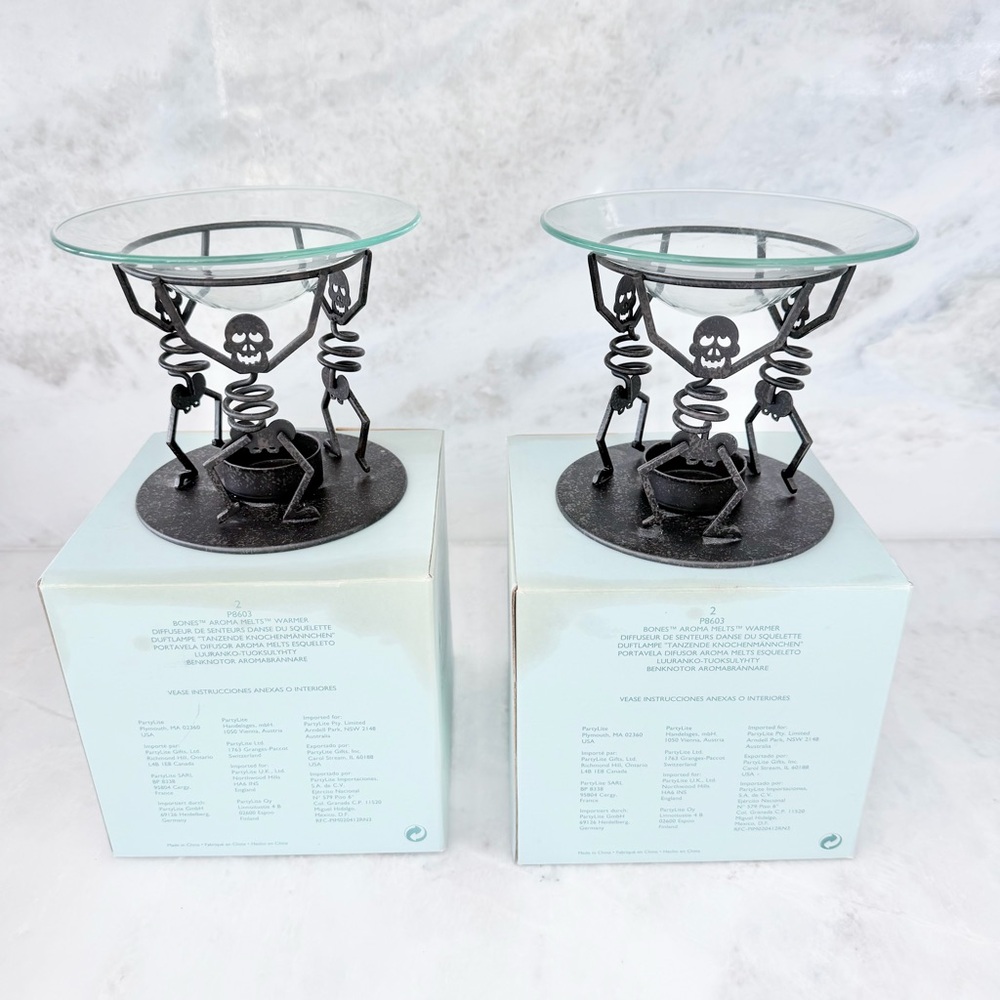 Partylite Halloween Black Metal Skeleton Melter Candle Holder Set of 2